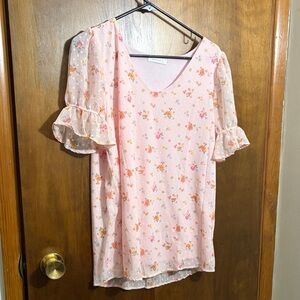 Reborn J Pink Floral Blouse with Ruffle Sleeves